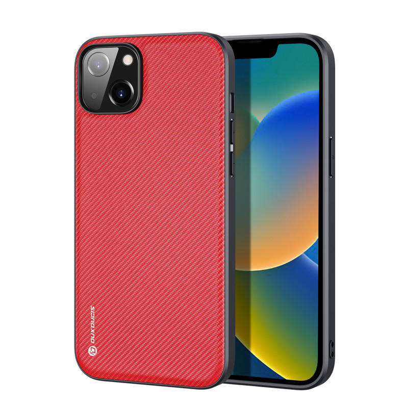 Dux Ducis Fino dėklo dangtelis padengtas nailono medžiaga iPhone 14 Plus raudonas