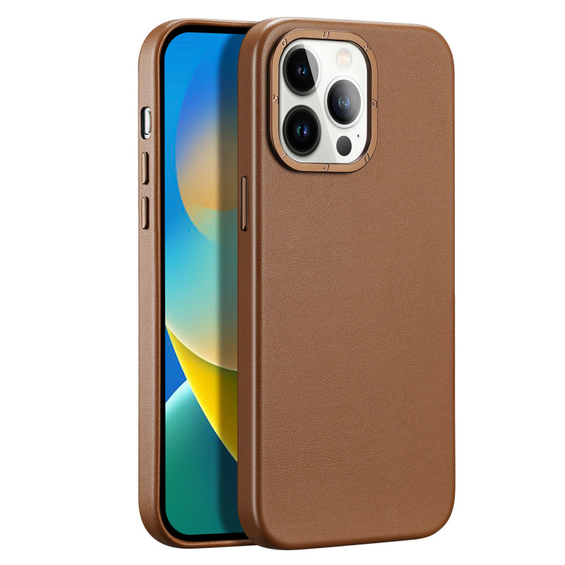 Dux Ducis Grit odinis dėklas, skirtas iPhone 14 Pro elegantiškas dirbtinės odos dangtelis (suderinamas su MagSafe) Rudas