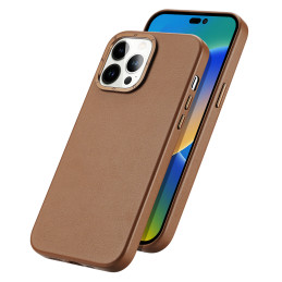 Dux Ducis Grit odinis dėklas, skirtas iPhone 14 Pro elegantiškas dirbtinės odos dangtelis (suderinamas su MagSafe) Rudas