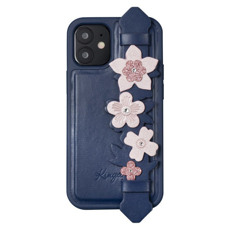 Kingxbar Sweet Series gelio dėklas dekoruotas originaliais Swarovski kristalais su stovu iPhone 12 Pro / iPhone 12 blue