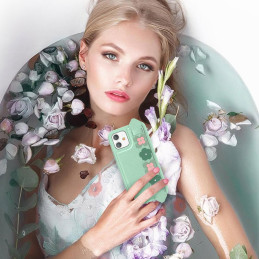 Kingxbar Sweet Series gelio dėklas dekoruotas originaliais Swarovski kristalais su stovu iPhone 12 Pro / iPhone 12 blue