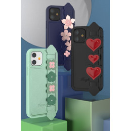 Kingxbar Sweet Series gelio dėklas dekoruotas originaliais Swarovski kristalais su stovu iPhone 12 Pro / iPhone 12 black