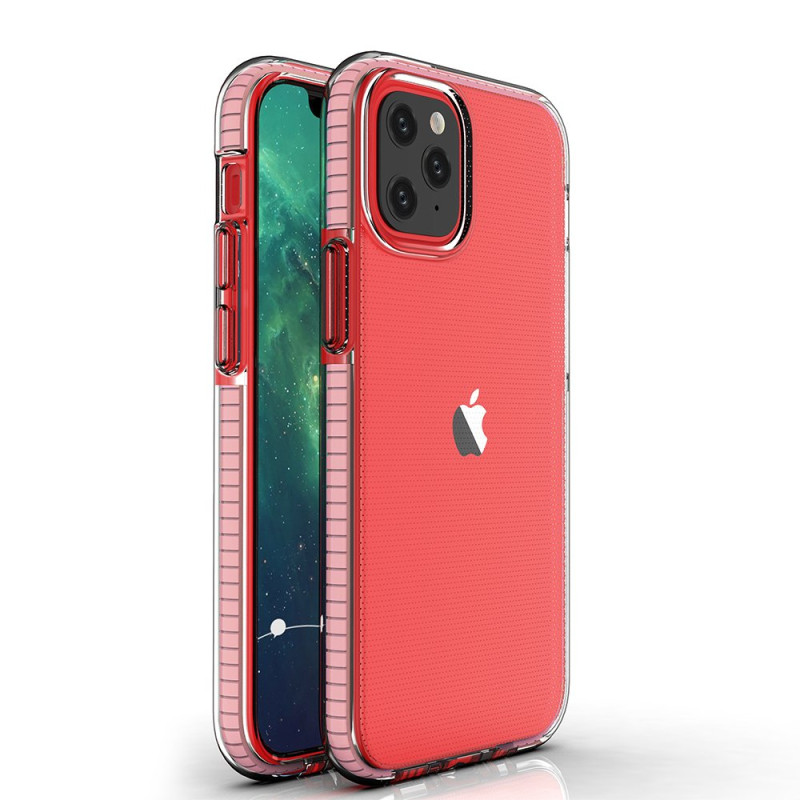 Spring Case, gelinis dėklas su spalvingu rėmeliu iPhone 12 mini, šviesiai rožinis