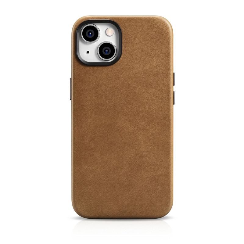iCarer Oil Wax Premium Leather Case magnetinis odinis dėklas, skirtas iPhone 14 su MagSafe ruda spalva (WMI14220701-TN)