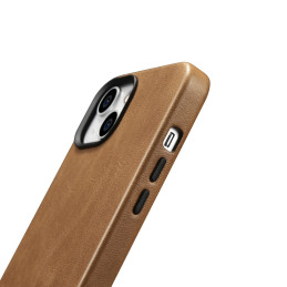 iCarer Oil Wax Premium Leather Case magnetinis odinis dėklas, skirtas iPhone 14 su MagSafe ruda spalva (WMI14220701-TN)