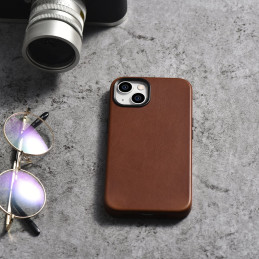 iCarer Oil Wax Premium Leather Case magnetinis odinis dėklas, skirtas iPhone 14 Plus su MagSafe ruda spalva (WMI14220703...