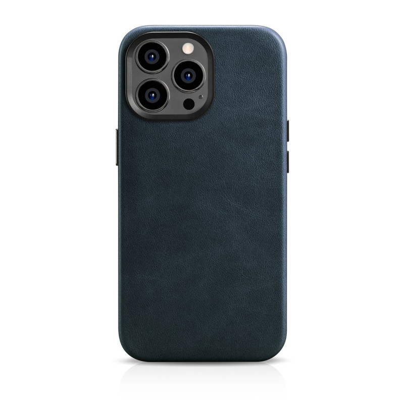 iCarer Oil Wax Premium Leather Case magnetinis odinis dėklas, skirtas iPhone 14 Pro Max su MagSafe tamsiai mėlyna spalva...