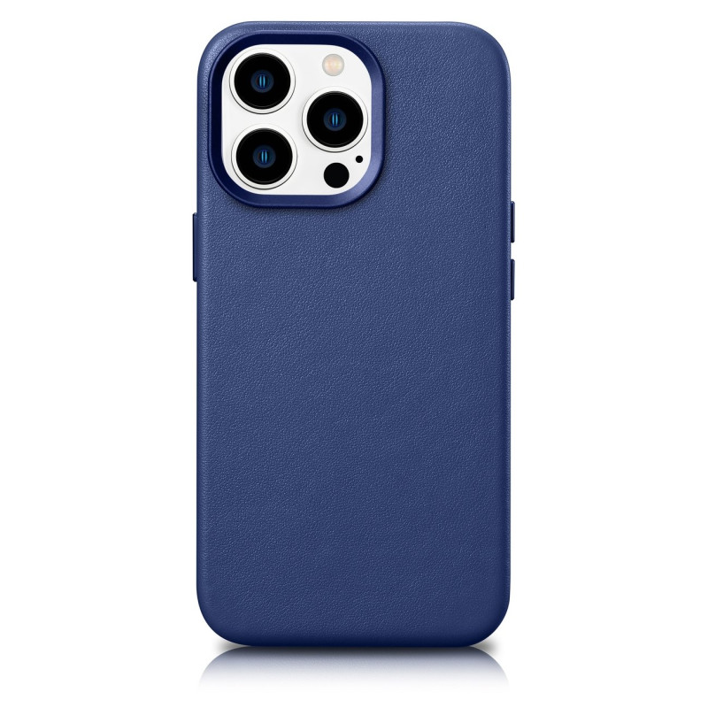 iCarer Case Odinis natūralios odos dėklas, skirtas iPhone 14 Pro mėlynas (WMI14220706-BU) (suderinamas su MagSafe)