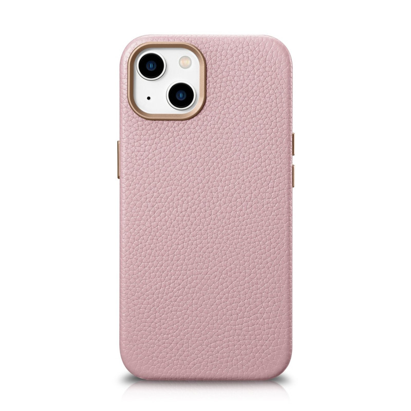 iCarer Litchi Premium Leather Case magnetinis odinis dėklas iPhone 14 su MagSafe rožine spalva (WMI14220709-PK)