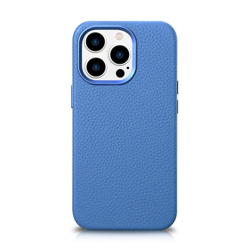 iCarer Litchi Premium odinis dėklas iPhone 14 Pro magnetinis odinis dėklas su MagSafe šviesiai mėlyna spalva (WMI1422071...