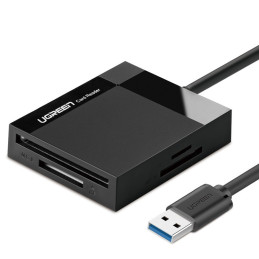 Ugreen CR125 SD / micro SD / CF / MS atminties kortelių skaitytuvas su USB 3.0 0,5 m laidu - juodas