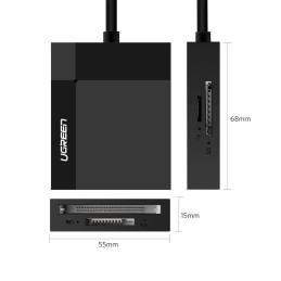 Ugreen CR125 SD / micro SD / CF / MS atminties kortelių skaitytuvas su USB 3.0 0,5 m laidu - juodas
