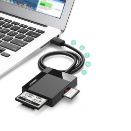 Ugreen CR125 SD / micro SD / CF / MS atminties kortelių skaitytuvas su USB 3.0 0,5 m laidu - juodas