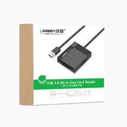 Ugreen CR125 SD / micro SD / CF / MS atminties kortelių skaitytuvas su USB 3.0 0,5 m laidu - juodas