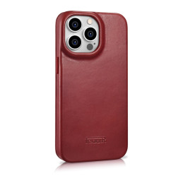 iCarer CE Oil Wax Premium Leather Folio Case iPhone 14 Pro odinis dėklas su apverčiamu magnetiniu MagSafe raudonu (AKI14...