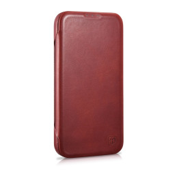 iCarer CE Oil Wax Premium Leather Folio Case iPhone 14 Pro odinis dėklas su apverčiamu magnetiniu MagSafe raudonu (AKI14...