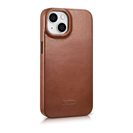 „iCarer CE Oil Wax Premium“ odinis folijos dėklas „iPhone 14 Plus“ odinis atverčiamas dėklas, magnetinis „MagSafe Brown“...