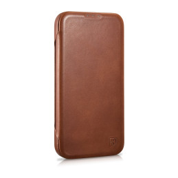 „iCarer CE Oil Wax Premium“ odinis folijos dėklas „iPhone 14 Plus“ odinis atverčiamas dėklas, magnetinis „MagSafe Brown“...