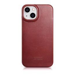„iCarer CE Oil Wax Premium Leather Folio Case iPhone 14 Plus“ odinis dėklas su apverčiamu magnetiniu MagSafe raudonu (AK...