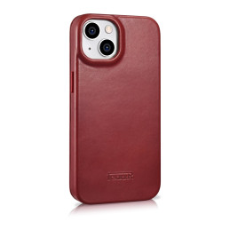 „iCarer CE Oil Wax Premium Leather Folio Case iPhone 14 Plus“ odinis dėklas su apverčiamu magnetiniu MagSafe raudonu (AK...