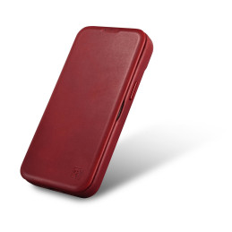 „iCarer CE Oil Wax Premium Leather Folio Case iPhone 14 Plus“ odinis dėklas su apverčiamu magnetiniu MagSafe raudonu (AK...