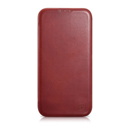 „iCarer CE Oil Wax Premium Leather Folio Case iPhone 14 Pro Max“ odinis dėklas su apverčiamu magnetiniu „MagSafe“ raudon...