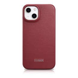 iCarer CE Premium odinis dėklas iPhone 14 magnetinis atverčiamas odinis dėklas MagSafe raudonas (WMI14220713-RD)