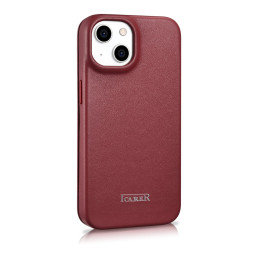 iCarer CE Premium odinis dėklas iPhone 14 magnetinis atverčiamas odinis dėklas MagSafe raudonas (WMI14220713-RD)