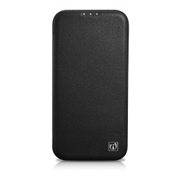iCarer CE Premium odinis folijos dėklas iPhone 14 Pro odinis atverčiamas dėklas Magnetic MagSafe Black (WMI14220714-BK)