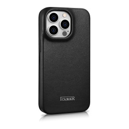 iCarer CE Premium odinis folijos dėklas iPhone 14 Pro odinis atverčiamas dėklas Magnetic MagSafe Black (WMI14220714-BK)