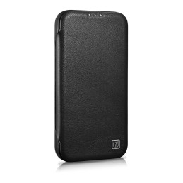 iCarer CE Premium odinis folijos dėklas iPhone 14 Pro odinis atverčiamas dėklas Magnetic MagSafe Black (WMI14220714-BK)