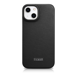 iCarer CE Premium odinis folijos dėklas iPhone 14 Plus odinis atverčiamas dėklas Magnetic MagSafe Black (WMI14220715-BK)