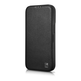 iCarer CE Premium odinis folijos dėklas iPhone 14 Plus odinis atverčiamas dėklas Magnetic MagSafe Black (WMI14220715-BK)