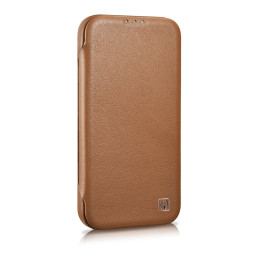 „iCarer CE Premium“ odinis folijos dėklas „iPhone 14 Plus“ odinis atverčiamas dėklas, magnetinis „MagSafe Brown“ (WMI142...