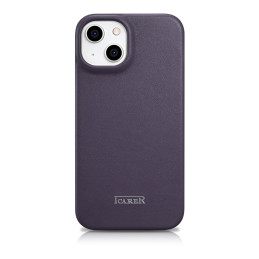 „iCarer CE Premium“ odinis folijos dėklas „iPhone 14 Plus“ odinis atverčiamas dėklas, magnetinis „MagSafe“ tamsiai viole...