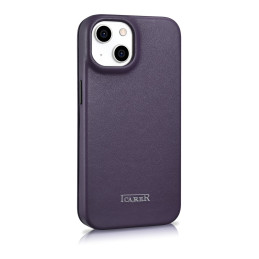 „iCarer CE Premium“ odinis folijos dėklas „iPhone 14 Plus“ odinis atverčiamas dėklas, magnetinis „MagSafe“ tamsiai viole...