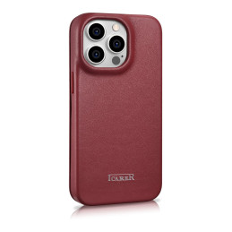 „iCarer CE Premium Leather Folio Case iPhone 14 Pro Max“ odinis dėklas su apverčiamu magnetiniu „MagSafe Red“ (WMI142207...
