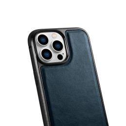 iCarer Leather Oil Wax dėklas, padengtas natūralia oda, skirtas iPhone 14 Pro mėlynai (WMI14220718-BU)