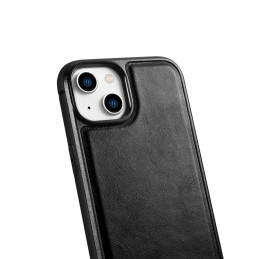 iCarer Leather Oil Wax dėklas, padengtas natūralia oda, skirtas iPhone 14 Plus juodas (WMI14220719-BK)