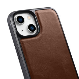 iCarer Leather Oil Wax dėklas, padengtas natūralia oda, skirtas iPhone 14 Plus (suderinamas su MagSafe) rudas (WMI142207...