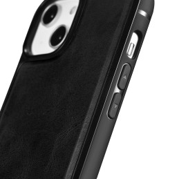 iCarer Leather Oil Wax dėklas iPhone 14 Pro Max odinis dangtelis juodas (WMI14220720-BK)