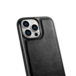 iCarer Leather Oil Wax dėklas iPhone 14 Pro Max odinis dangtelis juodas (WMI14220720-BK)