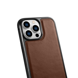 iCarer Leather Oil Wax dėklas iPhone 14 Pro Max odinis dangtelis rudas (WMI14220720-BN)