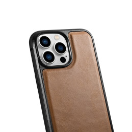 iCarer Leather Oil Wax dėklas iPhone 14 Pro Max odinis dangtelis rudas (WMI14220720-TN)