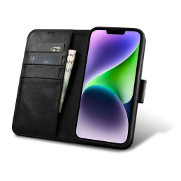 „iCarer Oil Wax Wallet Case 2in1 iPhone 14 Case“ odinis atverčiamas dangtelis, apsaugantis nuo RFID, juodas (WMI14220721...