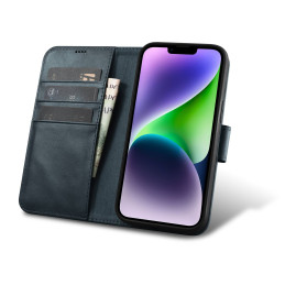 „iCarer Oil Wax Wallet Case 2in1 iPhone 14 Case“ odinis atverčiamas dangtelis, anti-RFID mėlynas (WMI14220721-BU)