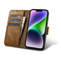„iCarer Oil Wax Wallet Case 2in1 iPhone 14 Case“ odinis atverčiamas dangtelis, apsaugantis nuo RFID rudas (WMI14220721-T...