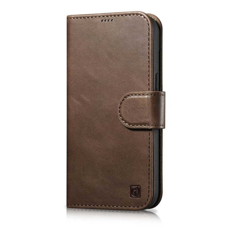 „iCarer Oil Wax Wallet Case“ 2 viename „iPhone 14 Plus“ dėklas, odinis atverčiamas dangtelis, apsaugantis nuo RFID rudos...