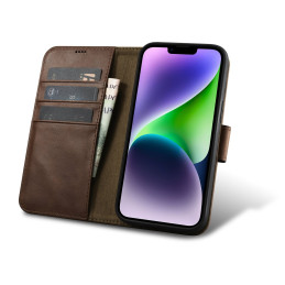 „iCarer Oil Wax Wallet Case“ 2 viename „iPhone 14 Plus“ dėklas, odinis atverčiamas dangtelis, apsaugantis nuo RFID rudos...