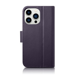 „iCarer“ piniginės dėklas 2 viename „iPhone 14 Pro“ dėklas, odinis atverčiamas dangtelis, apsaugantis nuo RFID tamsiai v...